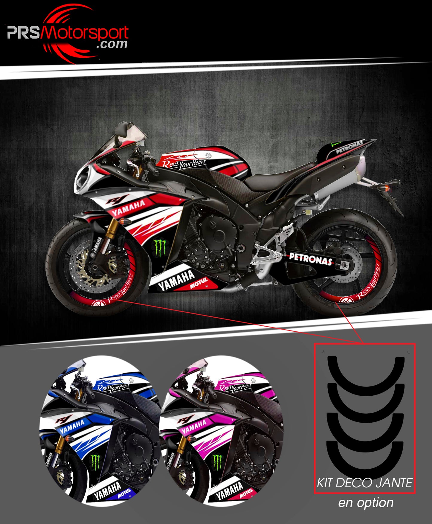stickers et autocollant moto. Kit deco moto yamaha R1, revs your heart.