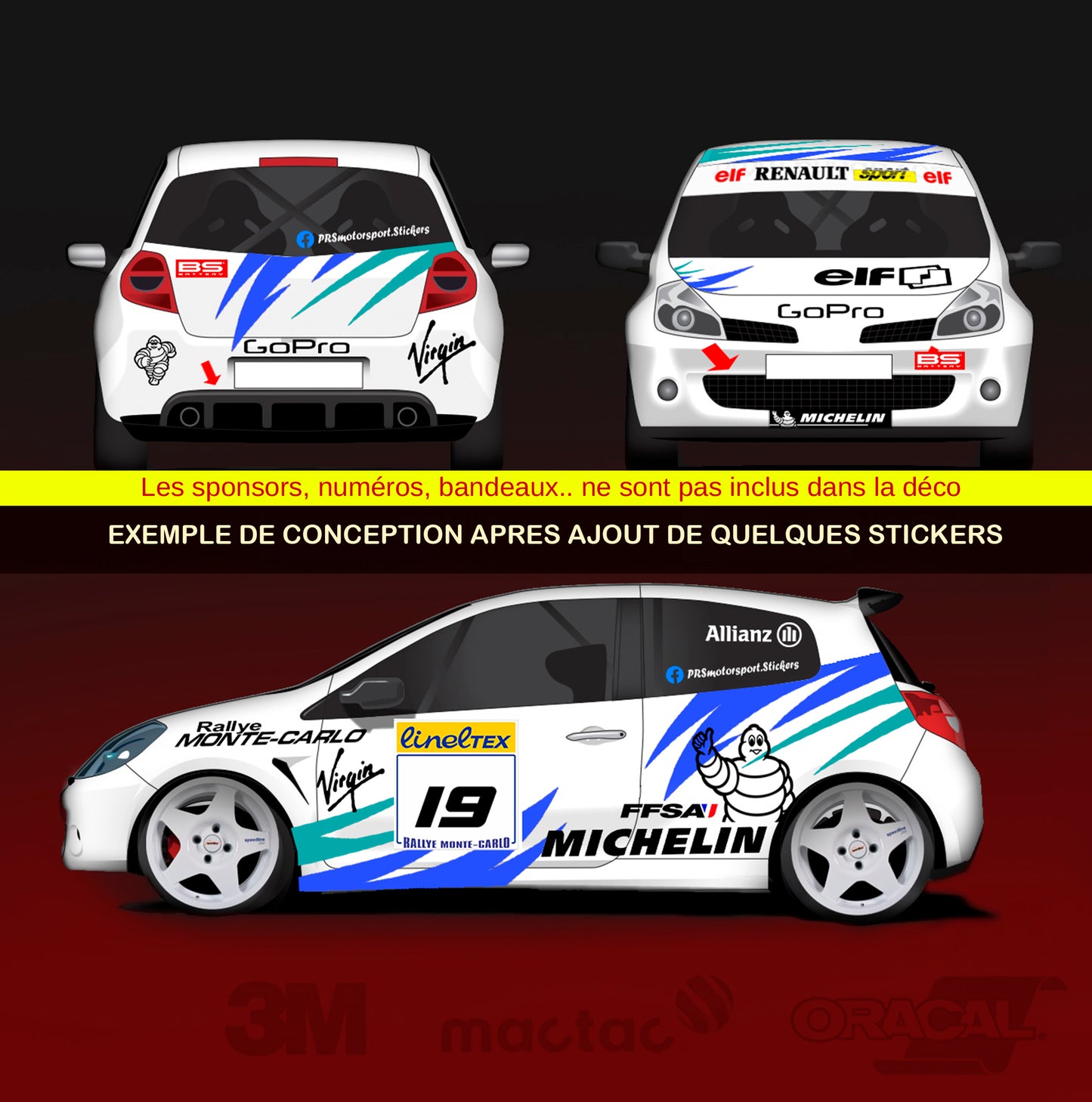 Déco autocollant carrosserie voiture rally, stickers kit déco rallye, décalcomanie course de cote.