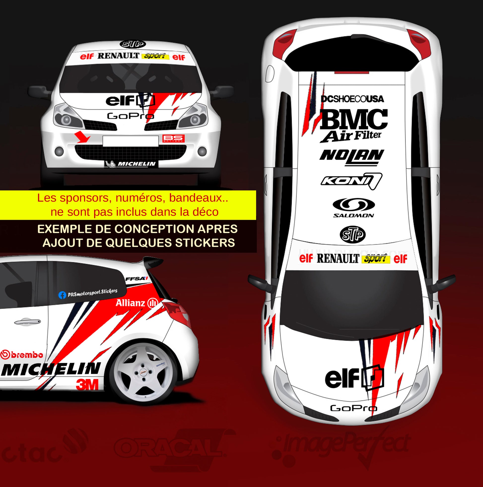 Kit déco personnalisé pour le rallye, autocollants voiture compétition, numero de course et sponsors automobile. Kit deco voiture course.