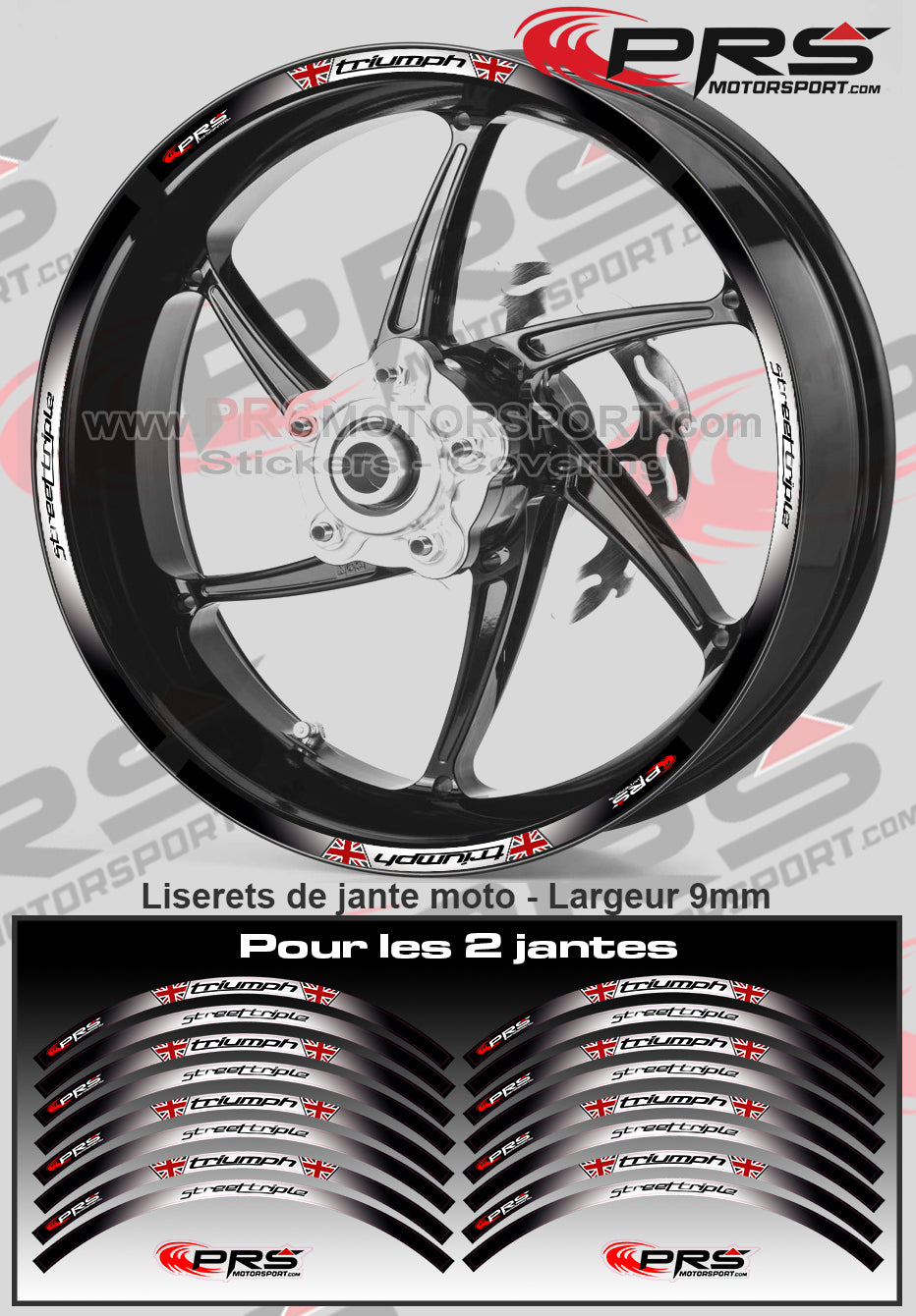 Liserets de jante imprimé stickers moto Triumph Street Triple, kit déco jante.