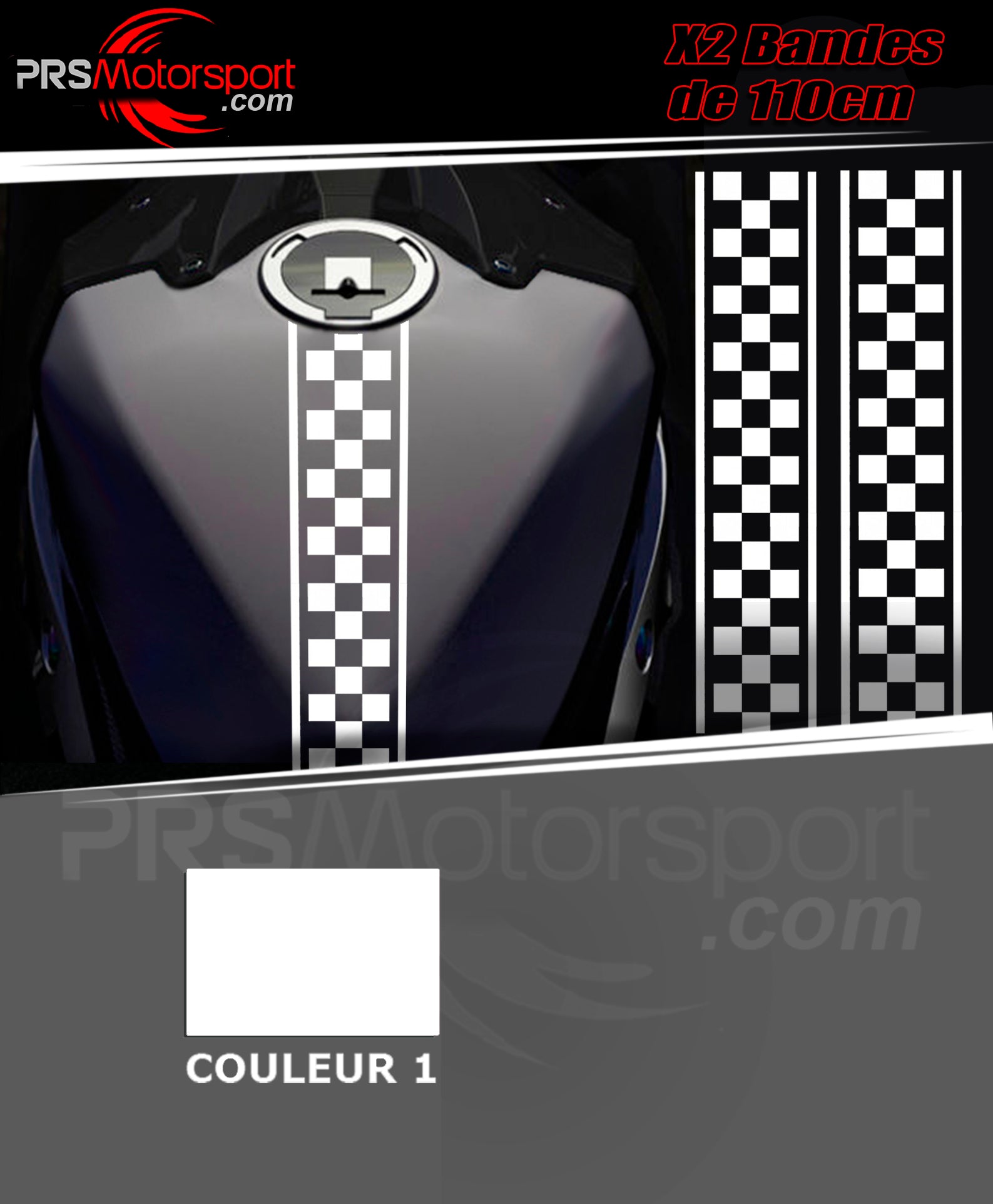 stickers damier réservoir moto, autocollant bande déco damier.