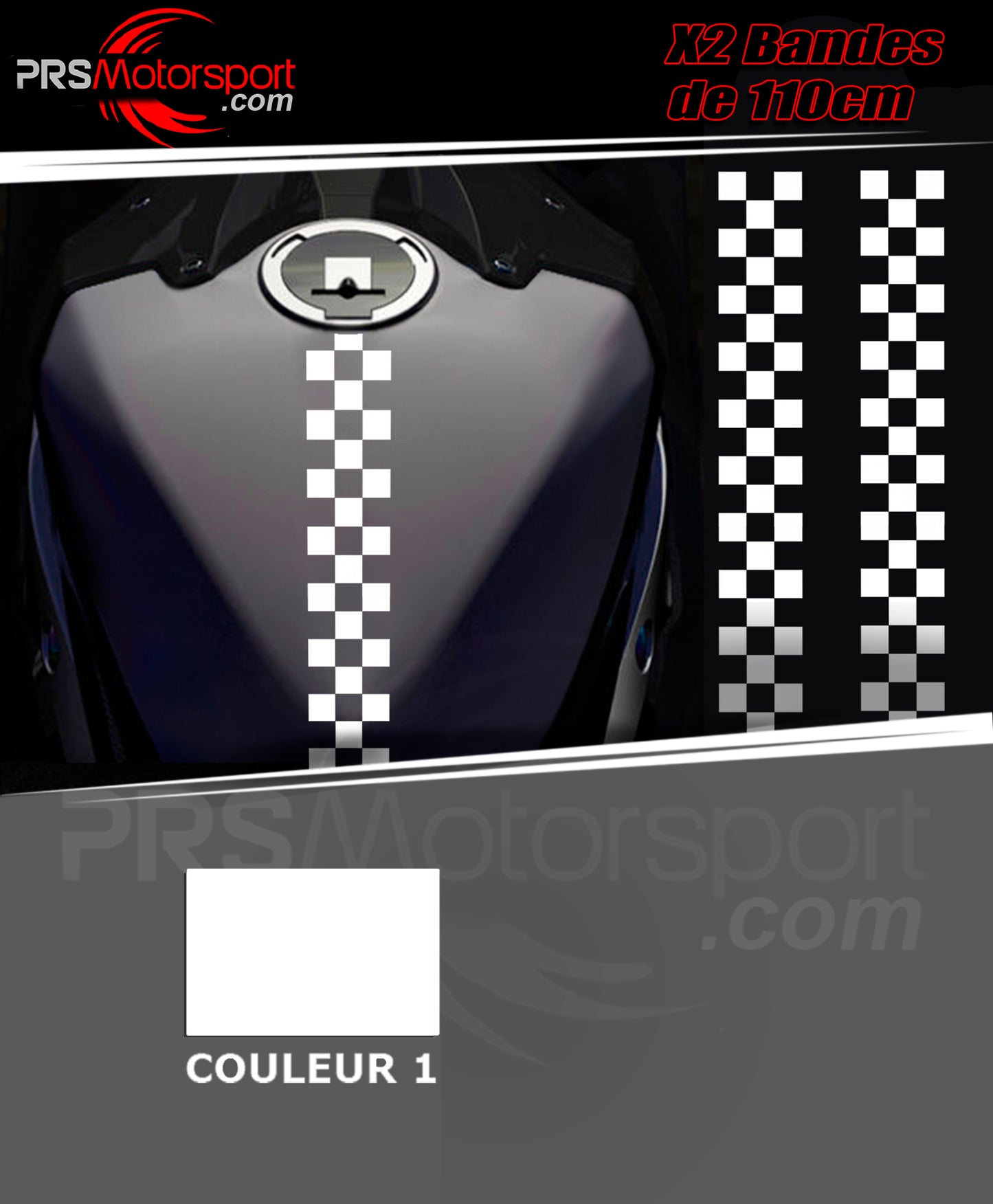 Autocollant bande réservoir stickers damier déco moto.