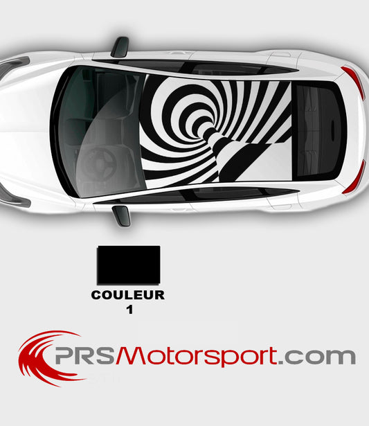 autocollant toit voiture, déco vortex trompe l'oeil, stickers noir et blanc.