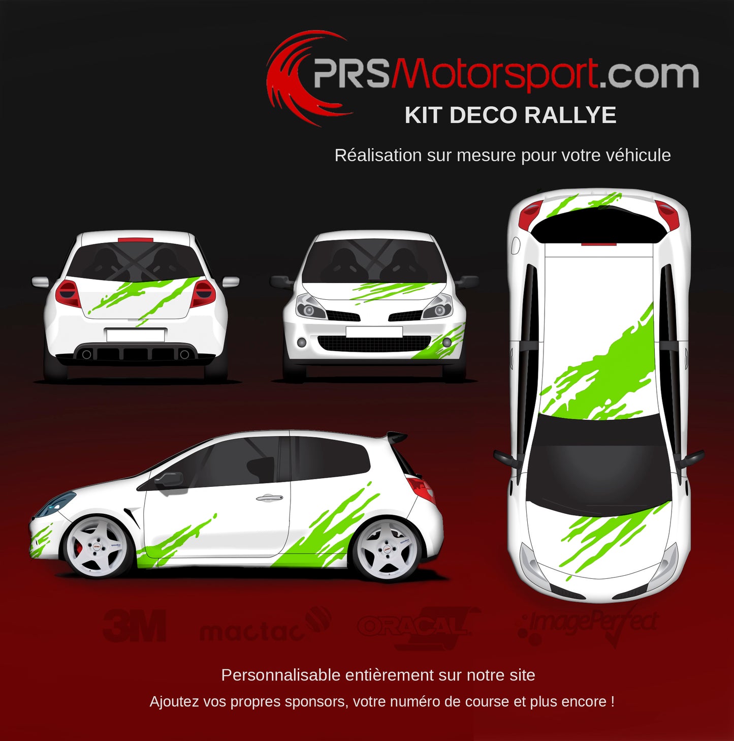 Kit déco sur mesure pour voiture de rallye et circuit. Autocollant carrosserie éclaboussure.