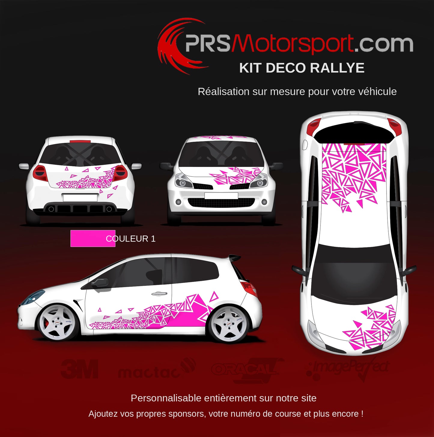 Kit déco universel pour voiture de circuit, rallye et courses. Autocollant personnalisé.