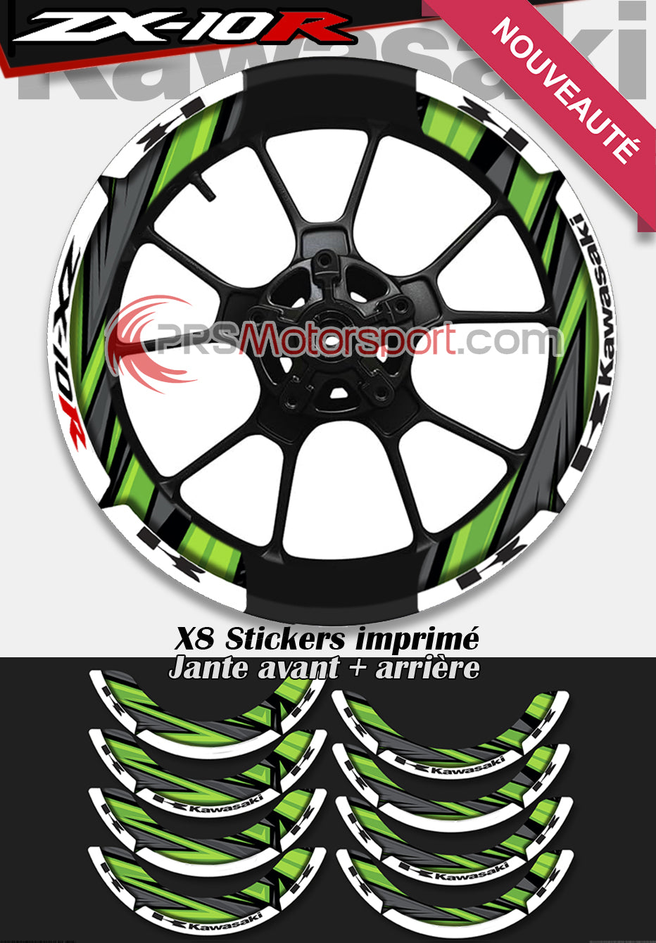Autocollant jante moto kawasaki zx-10R, stickers déco jante zx10r xwrapp.