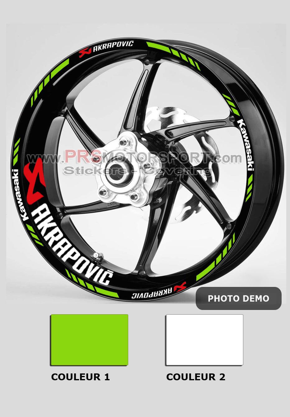 autocollant jante moto kawasaki, stickers akrapovic.