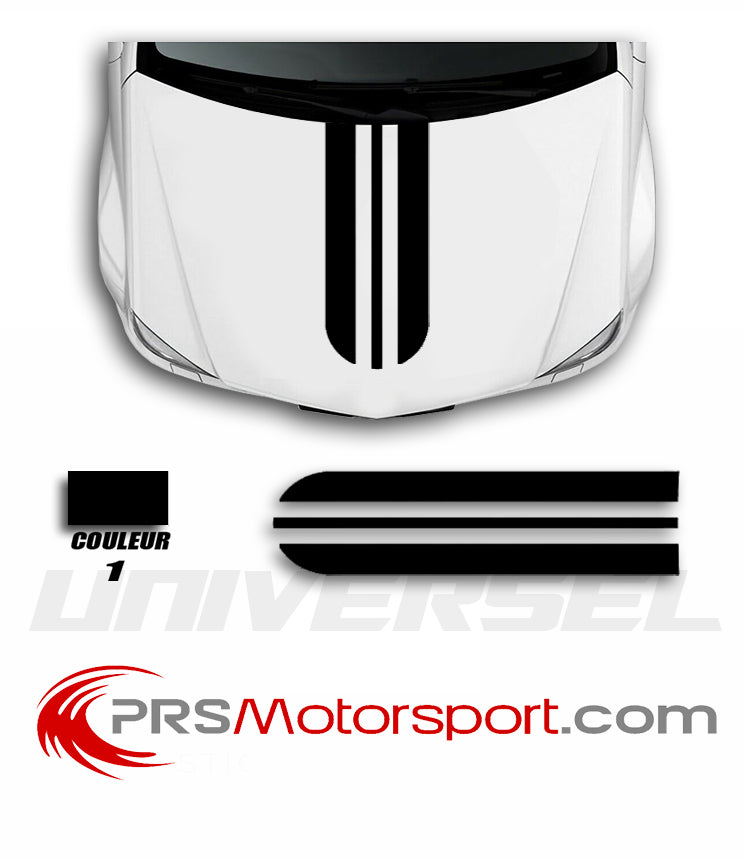 kit déco autocollant voiture, bande racing stickers capot.