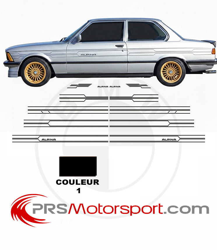 Kit déco autocollant BMW Alpina stickers carrosserie voiture bande latérales liserets alpina bandes adhésives.