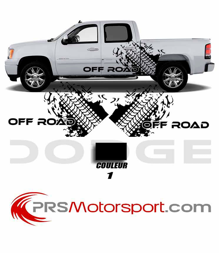 Autocollant OFF ROAD dodge 4x4 pick up, stickers trace de pneu.