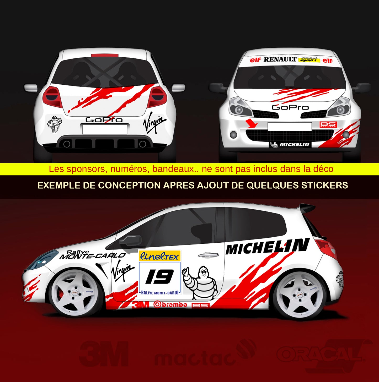Kit déco personnalisé pour voiture de compétition rallye et circuit. Autocollant carrosserie de compétition.