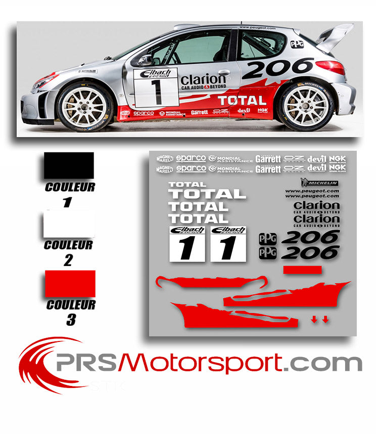 kit déco peugeot 206 wrc, stickers 206 rally. Autocollant voiture.