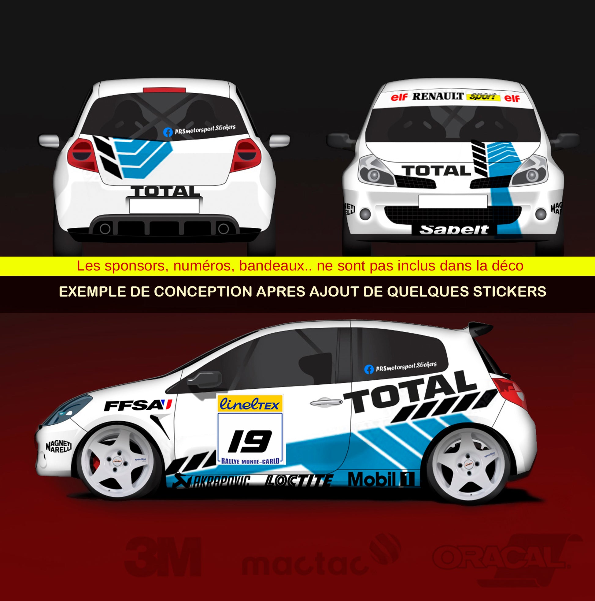 Kit déco universel voiture compétition, autocollant personnalisé rallye et circuit automobile.