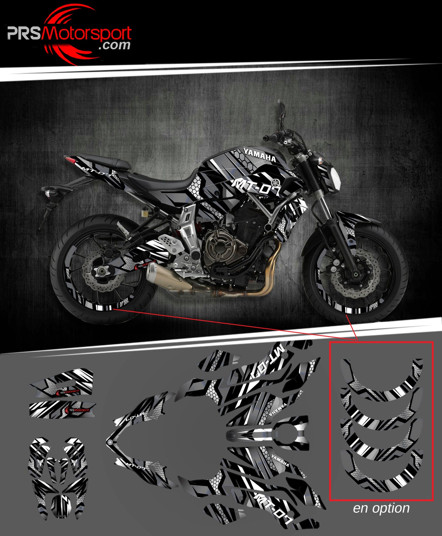 kit deco moto yamaha mt-07. Stickers moto carénage. Autocollant piste.