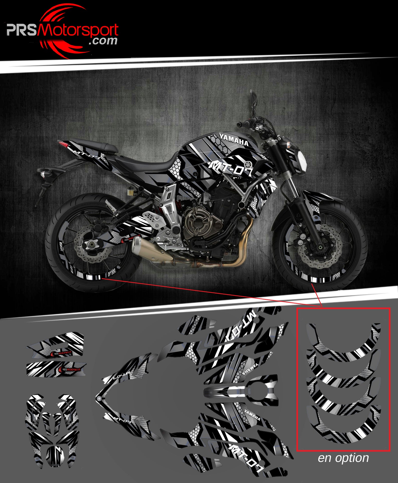 kit deco moto yamaha mt-07. Stickers moto carénage. Autocollant piste.