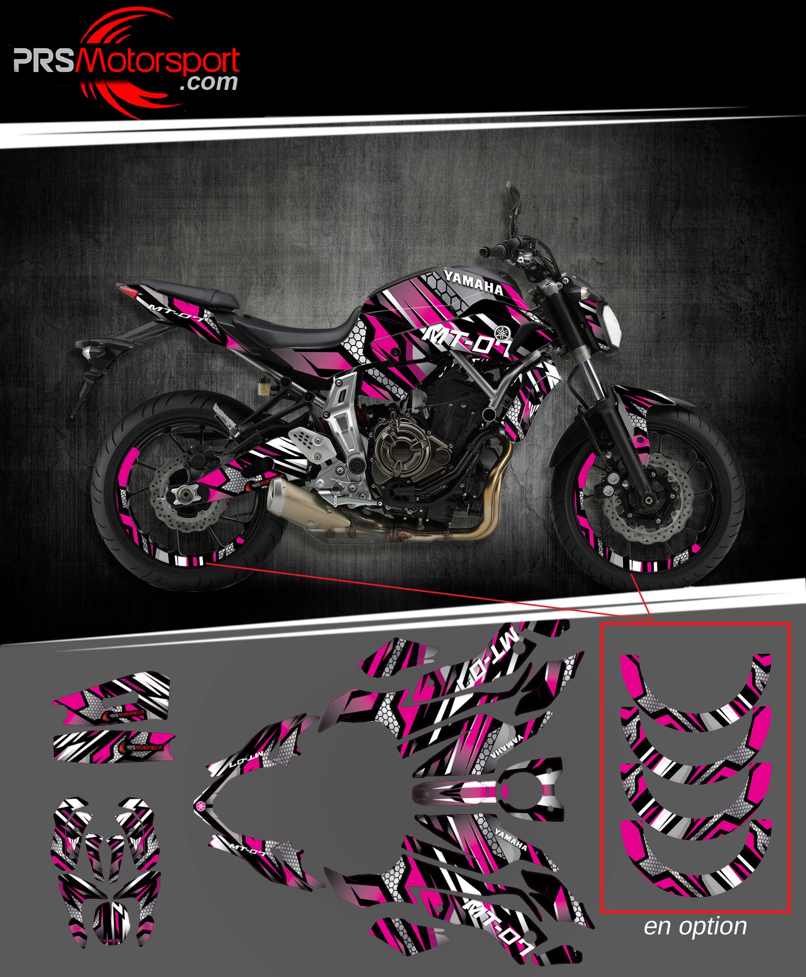 kit deco mt-07 rose, autocollant moto yamaha.