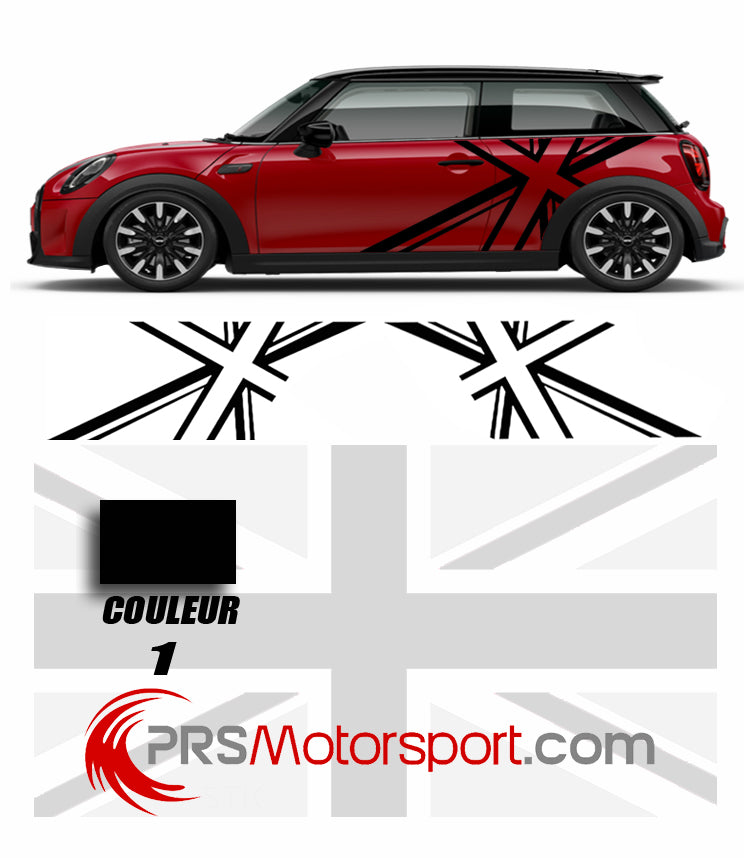 décalcomanie carrosserie MINI COOPER UNION JACK logo, stickers drapeau anglais. Autocollant voiture.