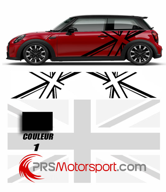 décalcomanie carrosserie MINI COOPER UNION JACK logo, stickers drapeau anglais. Autocollant voiture.
