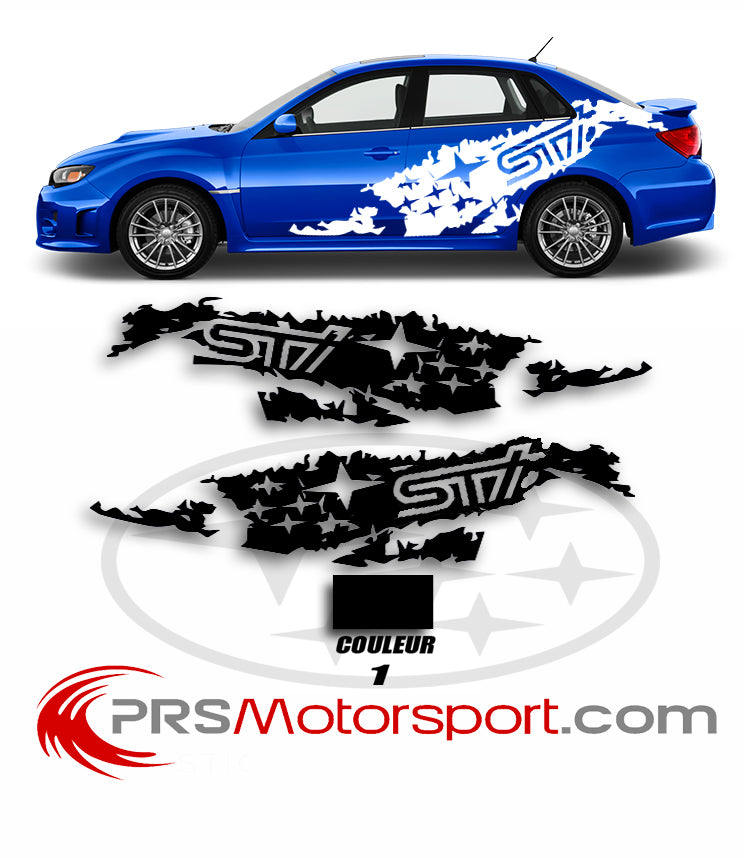 decalcomanie carrosserie voiture subaru, autocollant STI.