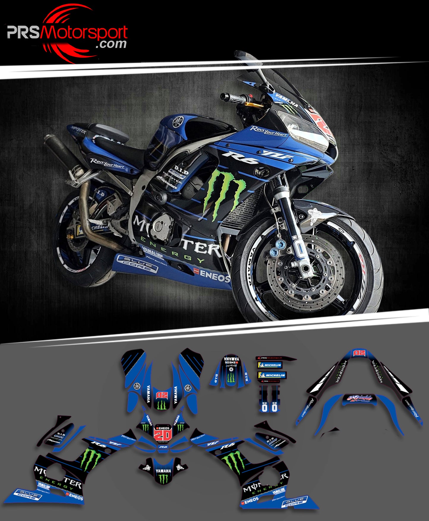 kit déco moto yamaha R6, autocollant moto GP pour R6 1998-2002. Decalcomanie pistarde.