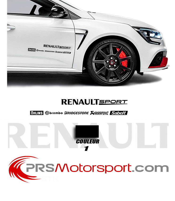 autocollant renault sport. kit déco portière carrosserie renault sport, megane et RS, clio, twingo sport.