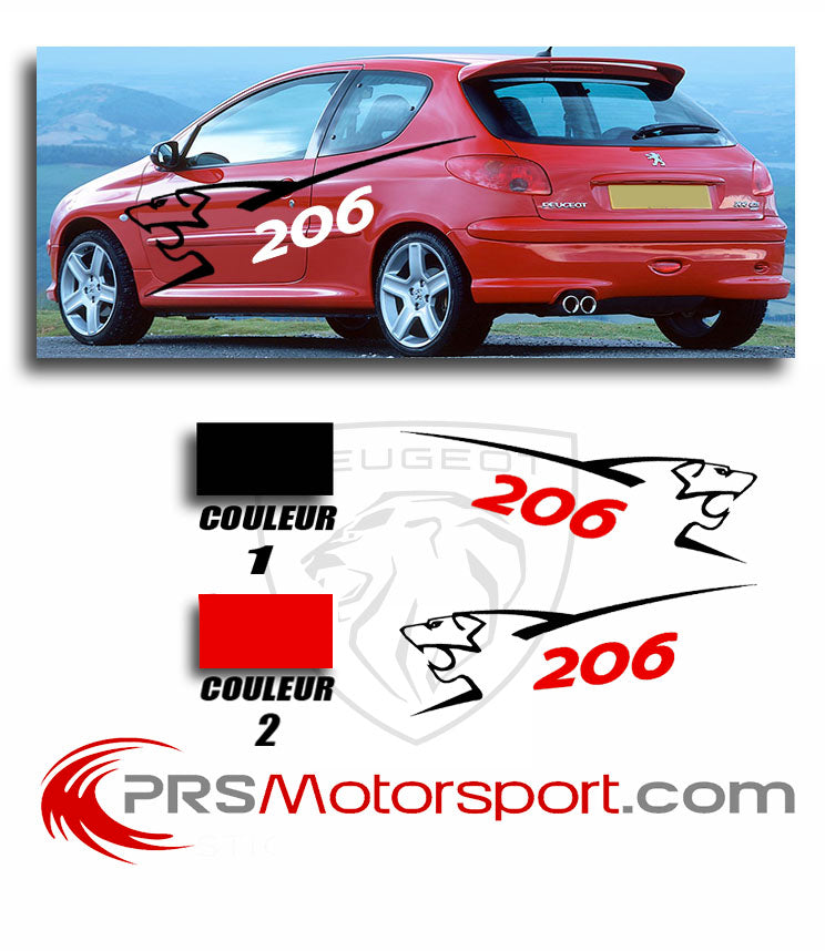 Sticker Peugeot 206 - Taille et Coloris au choix