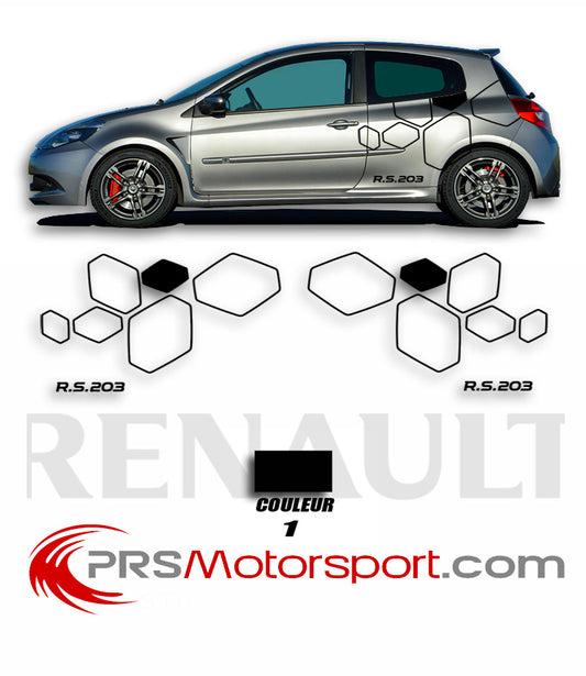 autocollant carrosserie voiture renault, stickers clio rs 203 rs203 rs16