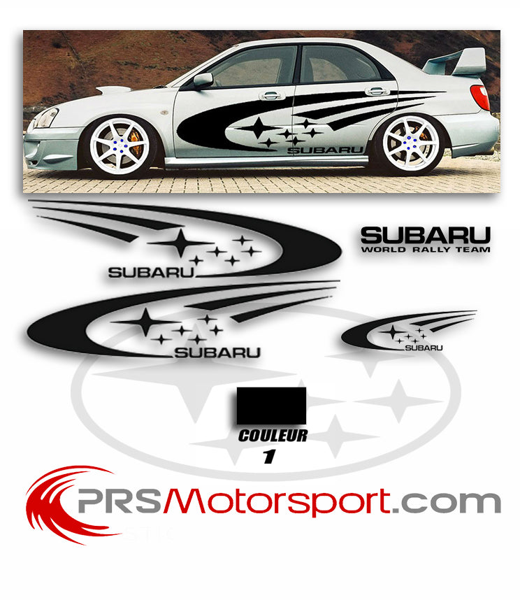 kit déco SUBARU IMPREZA, stickers RALLY TEAM, décalcomanie carrosserie voiture.