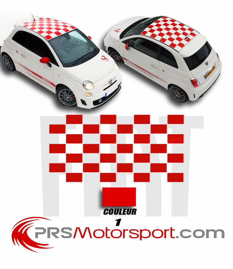 autocollant damier toit fiat 500, stickers carreaux.