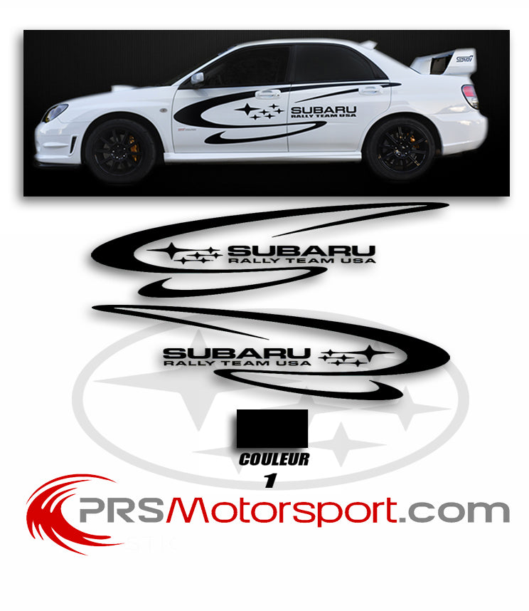autocollant voiture subaru team usa, stickers carrosserie. Décalcomanie rally car.