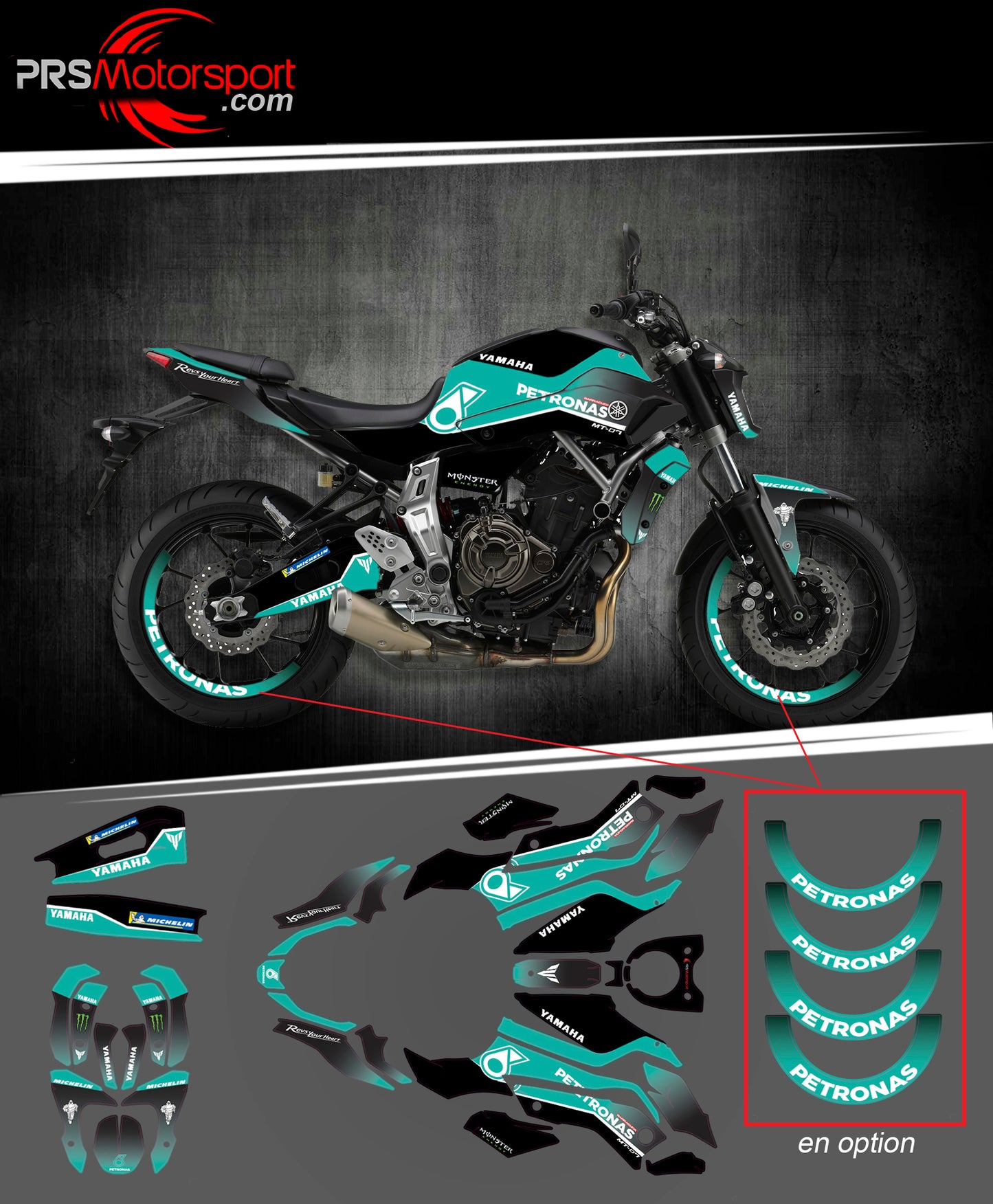 kit deco moto yamaha petronas, autocollant pétronas.