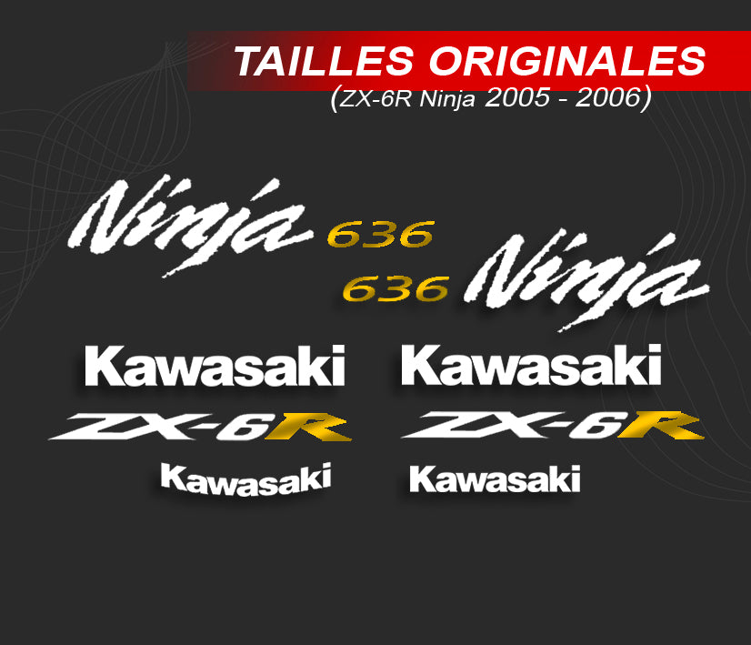 autocollant moto kawasaki ninja zx-6r 636 de 2005-2006, stickers origine.