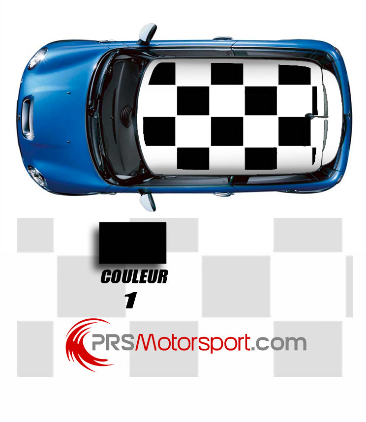 autocollant toit voiture, logo DAMIER, stickers carrosserie MINI COOPER.