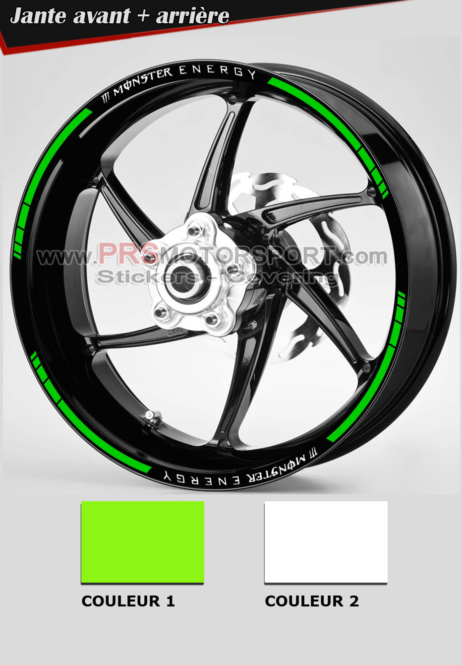 Autocollant jante moto Monster Energy, stickers liseret jante kawasaki suzuki honda yamaha aprilia bmw et autre moto.