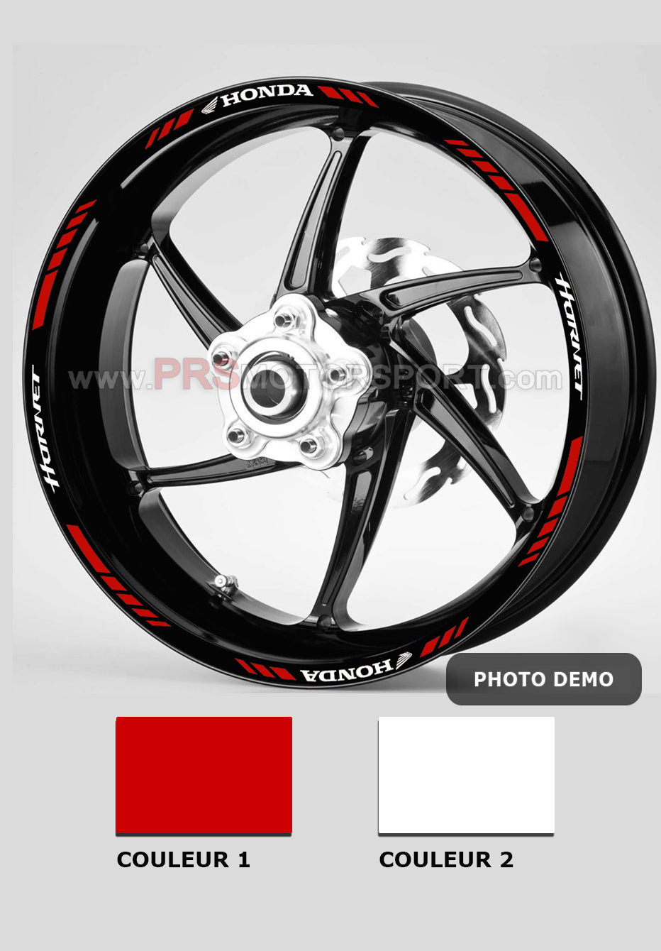 Autocollants pour décorer le contours de vos jantes moto, stickers pour Honda Hornet disponible en nombreuses couleurs différentes. Kit déco très haute qualité pouvant être reverni pour une tenue illimitée dans le temps. Sans vernissage, nos stickers résistent entre 7 à 8 ans. Kit complet pour les 2 jantes.
