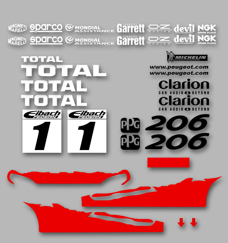 autocollant voiture, peugeot 206 wrc, stickers rally.