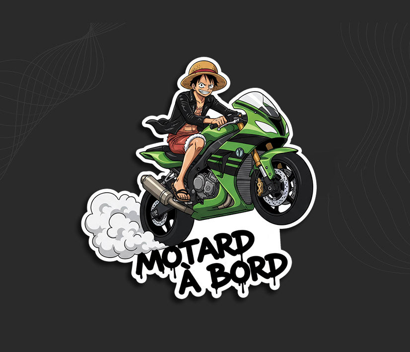autocollant Motard à bord one piece stickers luffy.