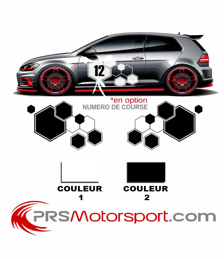 déco voiture autocollant nid d'abeille. honeycomb decals. stickers numéro de course rally.