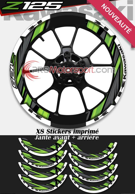 autocollant kit déco jante moto kawasaki Z125, stickers Z 125 pour jante moto.