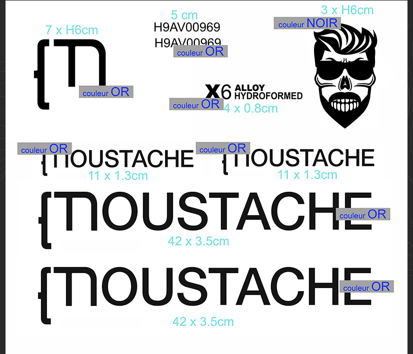 Autocollant Moustache vtt, e-bike, stickers.