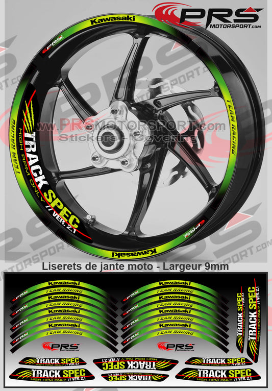 Kit déco jante autocollant moto Kawasaki Track Spec prsmotorsport, stickers roue motorcycles, decals. 