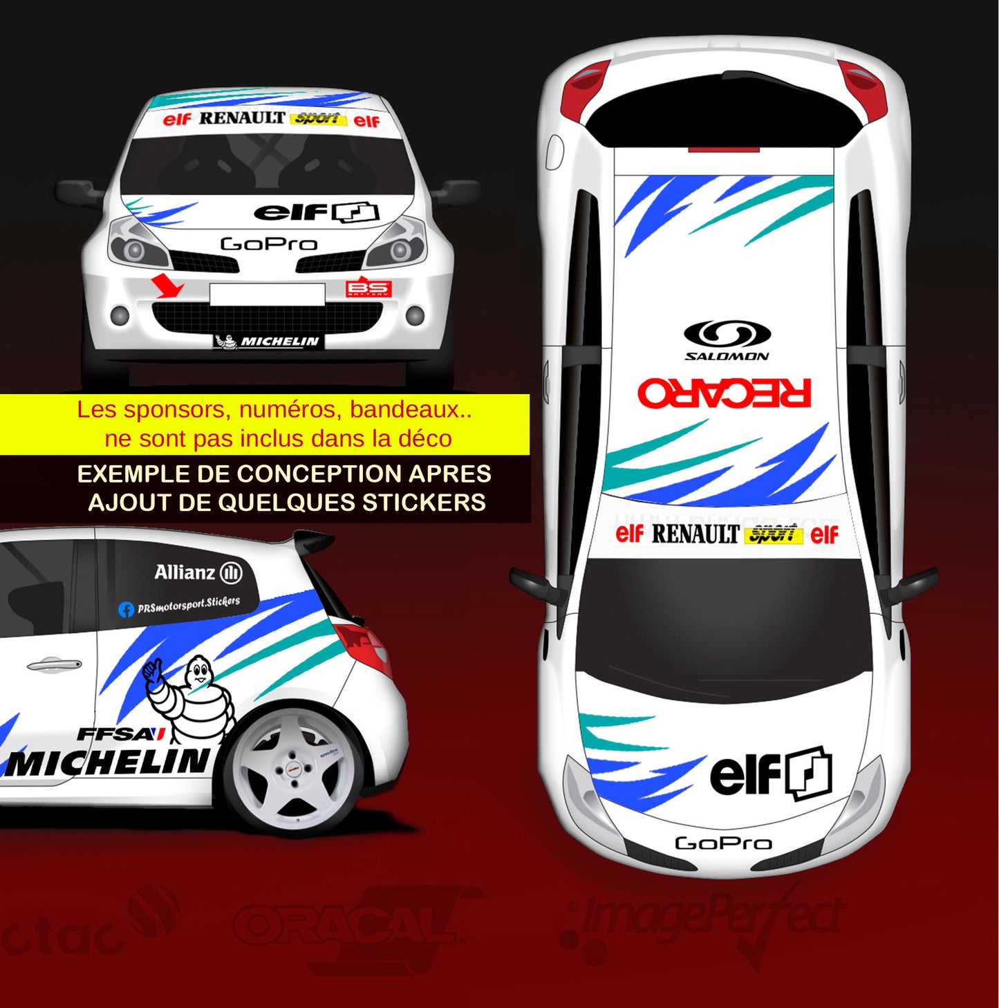 Kit déco autocollant voiture rallye, stickers rally pour carrosserie. Kit complet et numéro de course.