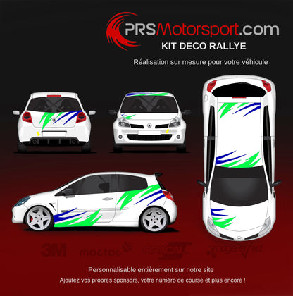 Kit déco voiture rallye, stickers numéro de course et decalcomanie complète pour carrosserie compétition.