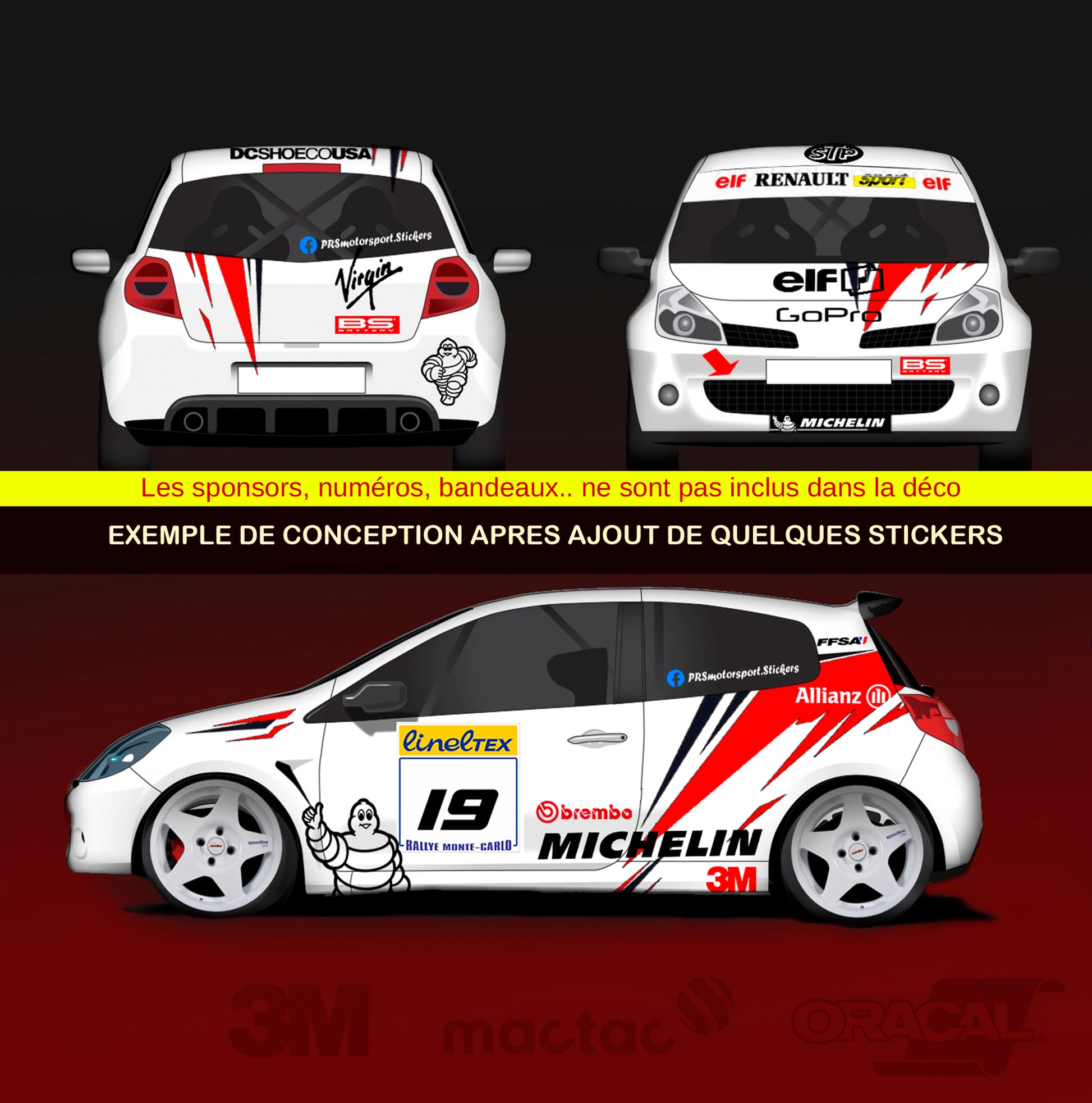 Décalcomanie complète voiture de rallye. Kit stickers carrosserie voiture circuit et rally.