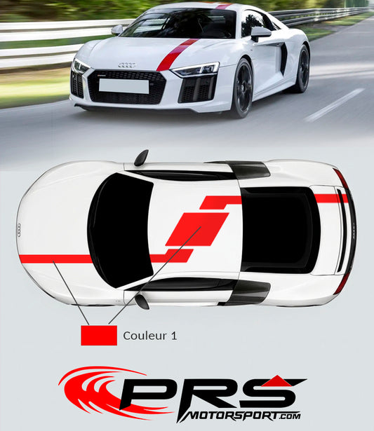 Cette déco de la Audi R8 RWS est vendu complète, facile à poser, pour le toit le capot et le coffre de la voiture. Nous utlisons des vinyles adapté à l'utilisation routière et sportive, pour une durabilité jusqu'à 10 ans. Décalcomanie sur mesure, nombreuses couleurs disponibles.