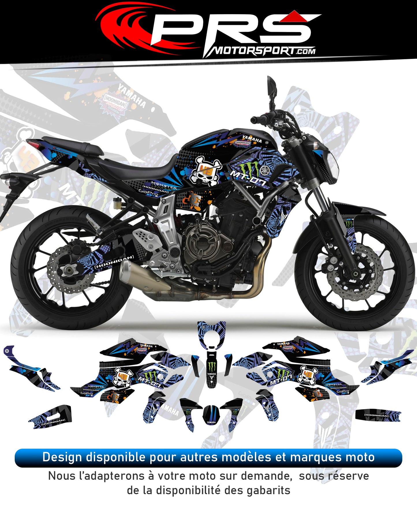Kit déco autocollant moto universel personnalisable, déco ken block yamaha mt.