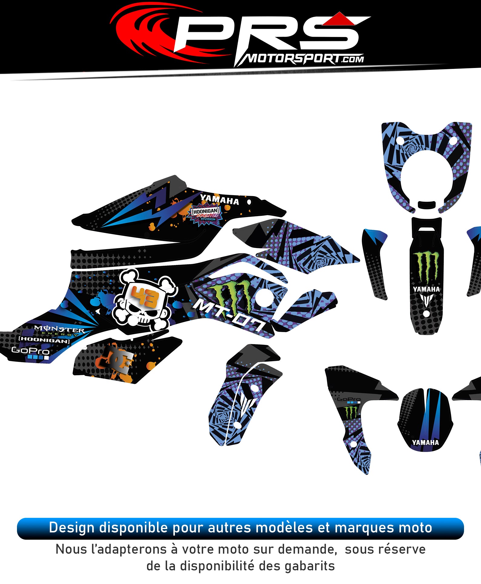 KIT déco moto Yamaha MT 07 version ken block disponible autocollant universel motorcycle.