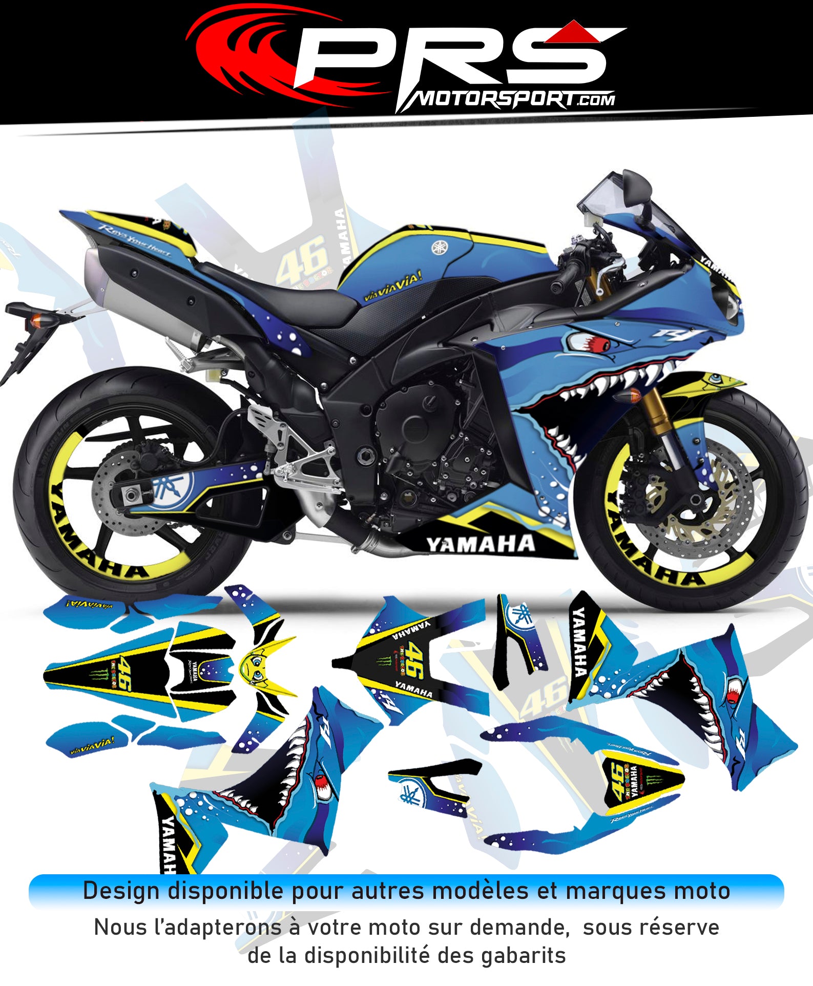 Kit déco moto Yamaha R1 Rossi Shark.