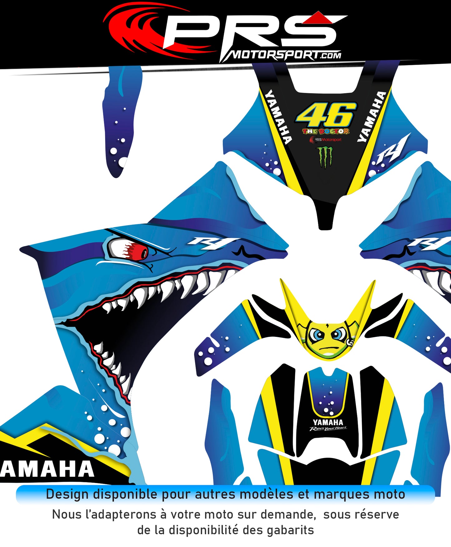 Kit déco moto Yamaha autocollant Valentino Rossi shark.