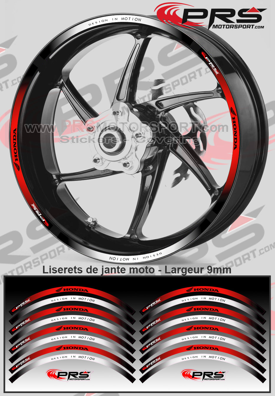 Liseret jante moto imprimé, stickers jante pour Honda. Autocollant moto.